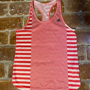 Adidas Pinkand White Stripe Workout Tank Top sizeM